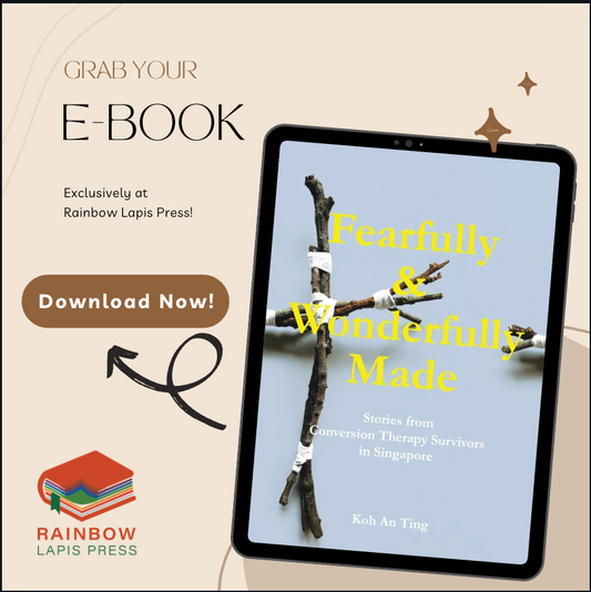 A digital device containing the cover of Fearfully & Wonderfully Made: Stories from Conversion Therapy Survivors in Singapore